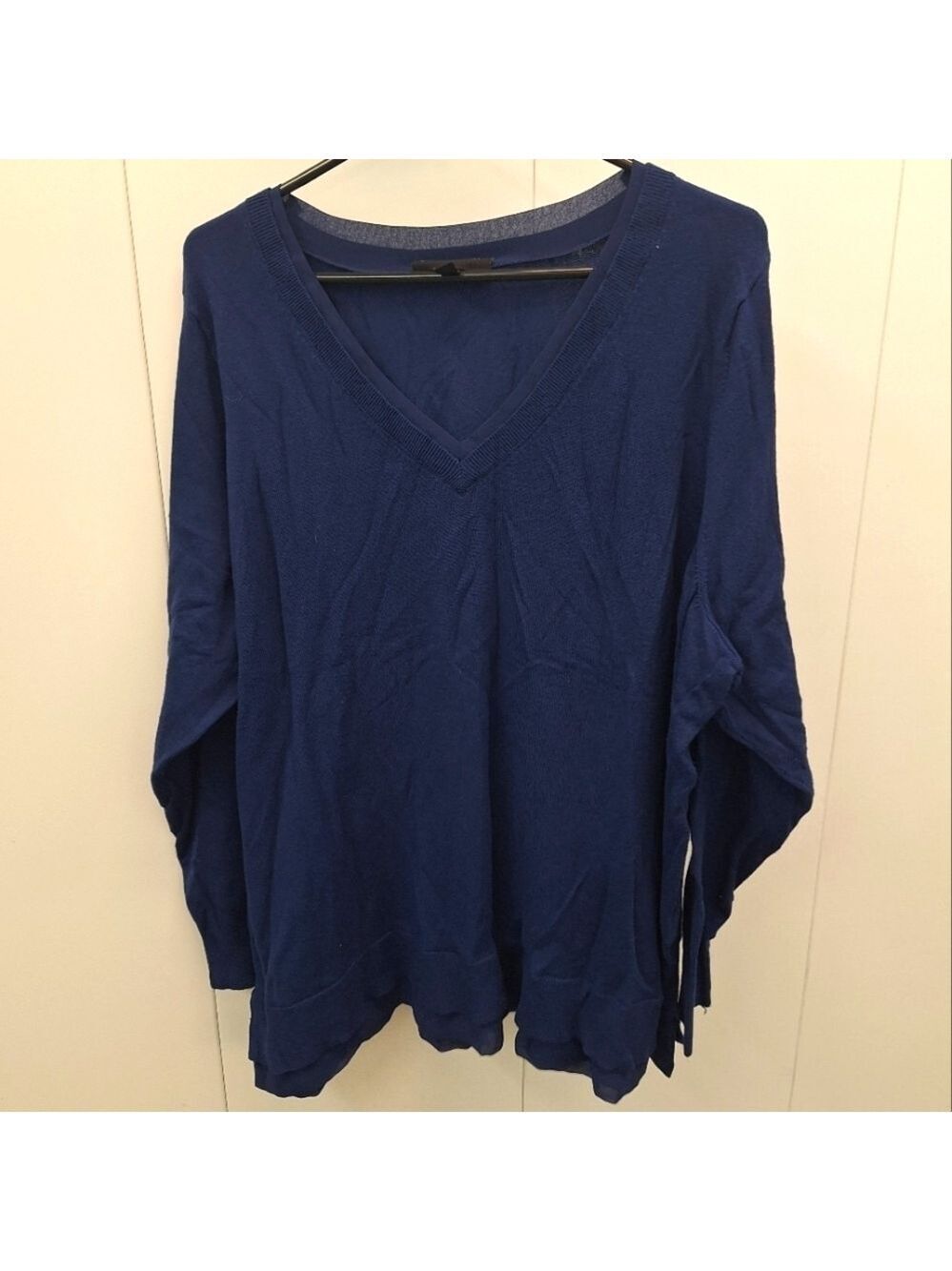 Lane Bryant Blue V Neck Sweater Sheer Accent 26 28